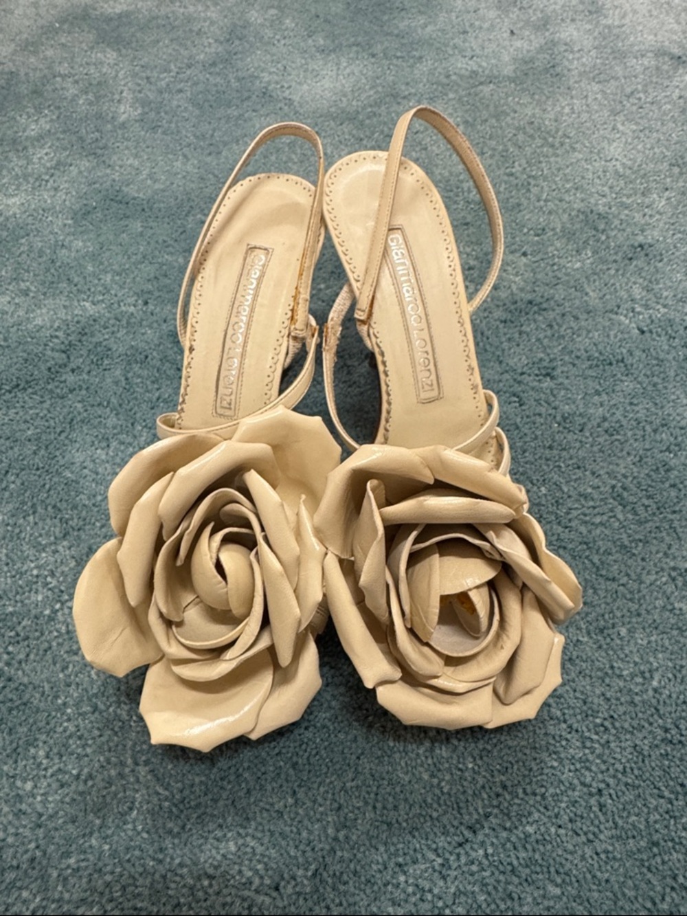 Gianmarco Lorenzi Nude Floral Rosette Slingback Heels